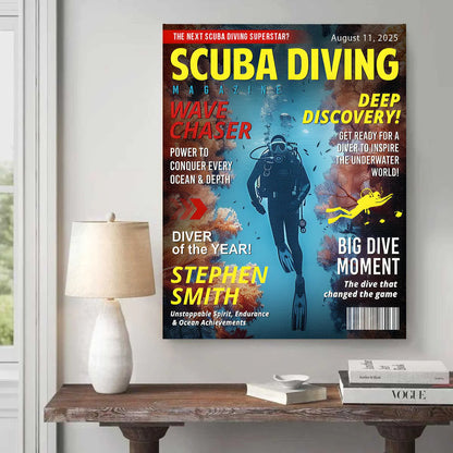 Custom scuba diving magazine cover personalized canvas print for dive loving dad retirement or birthday gift. image 7