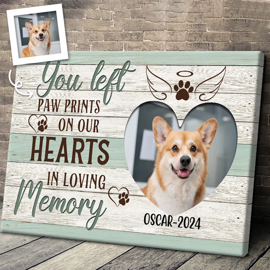 You Left Paw Prints On Our Hearts - Personalized Dog Memorial Canvas / Poster Wall Art