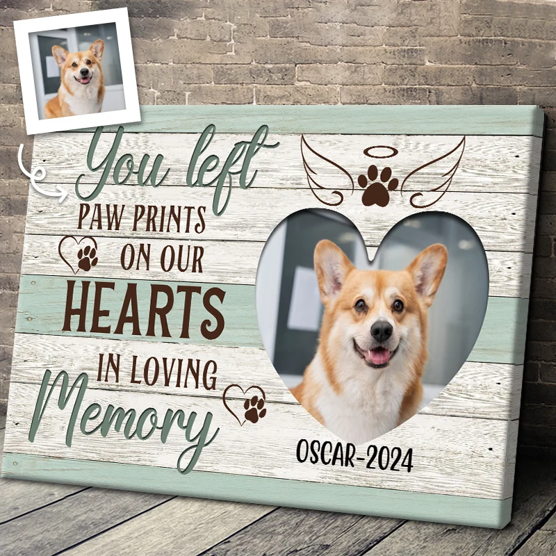 You Left Paw Prints On Our Hearts - Personalized Dog Memorial Canvas / Poster Wall Art