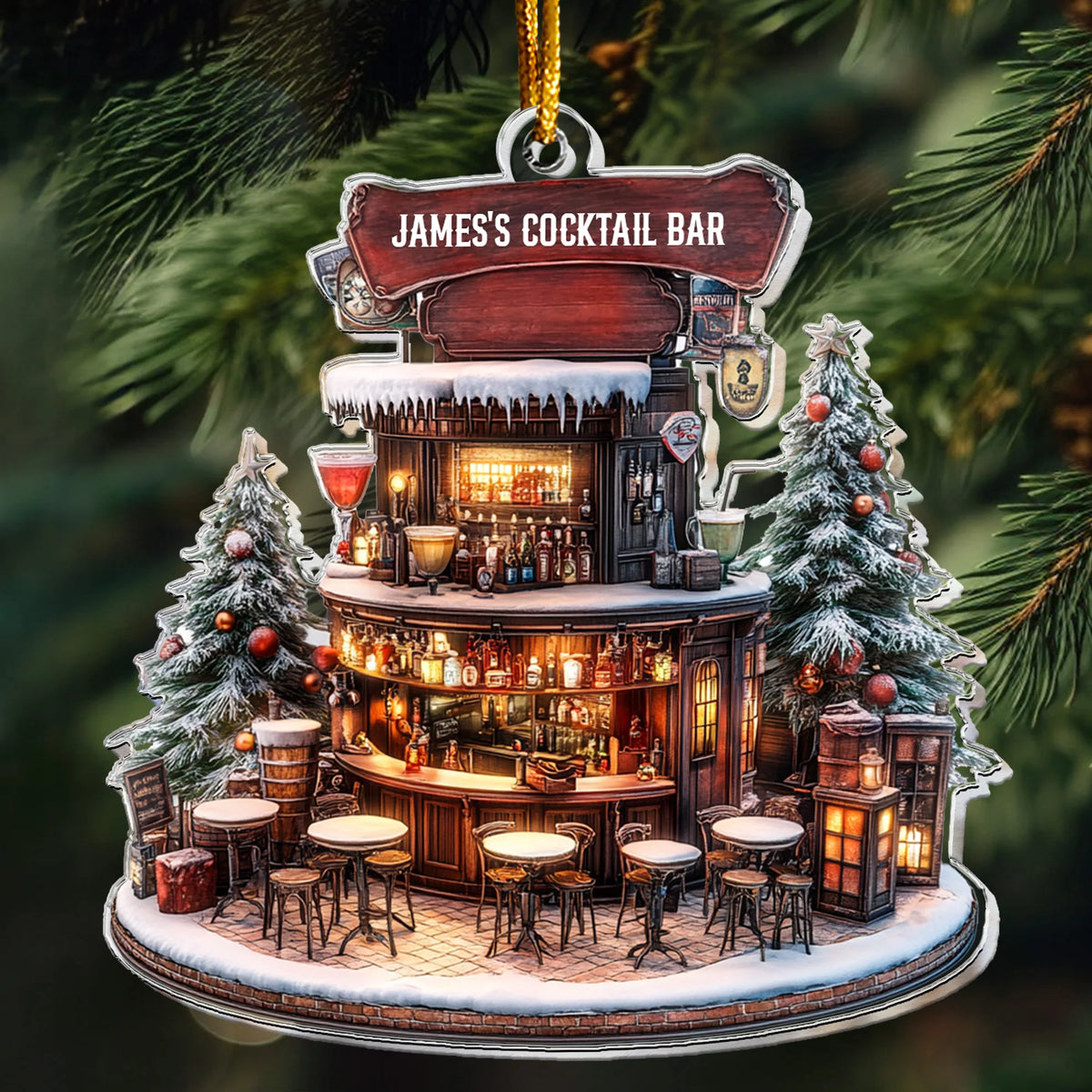 Custom Cocktail Bar Acrylic Ornament - Personalized Mixology Christmas Gift for Bartender