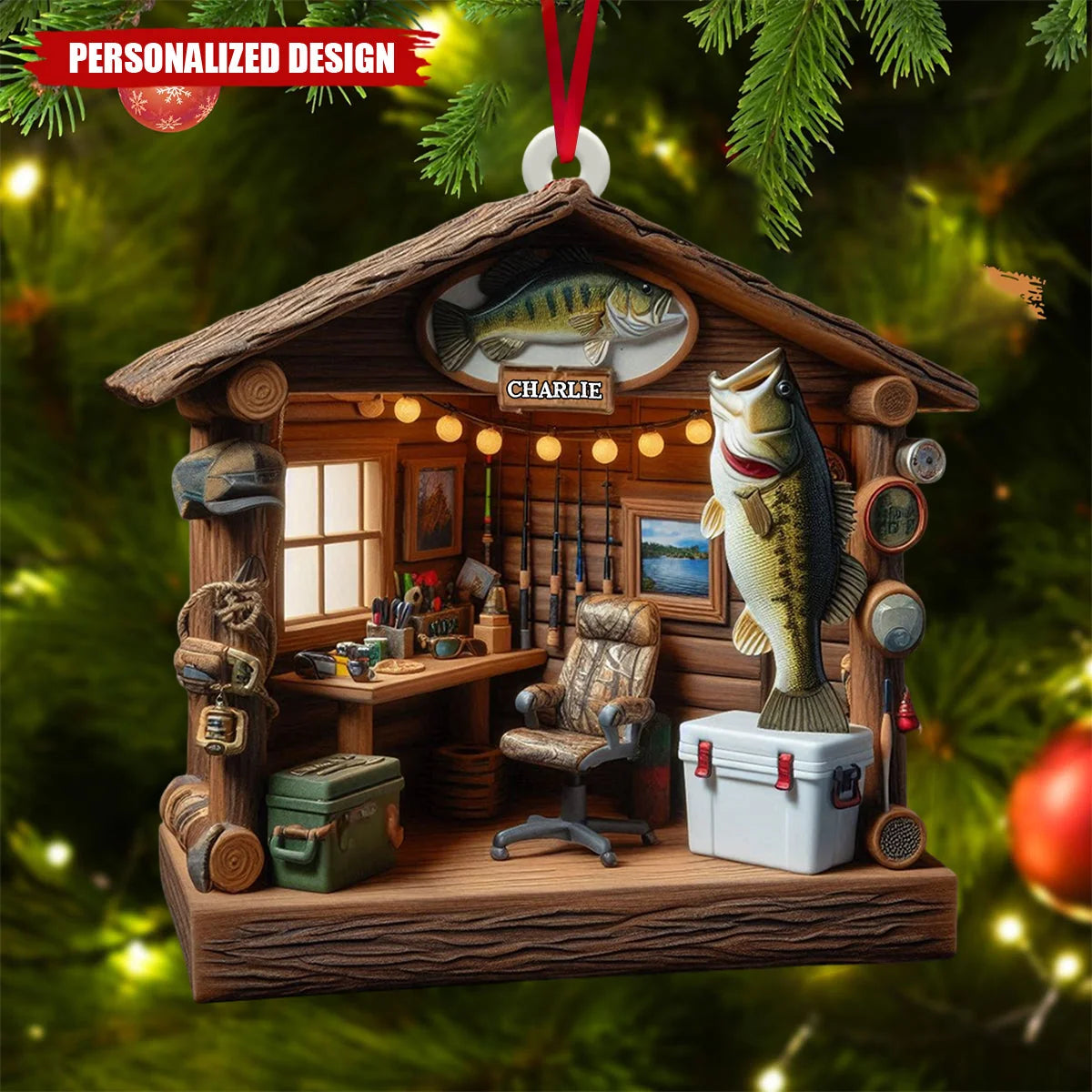 Love Fishing Personalized Wooden Ornament - Custom Fisherman Keepsake Gift