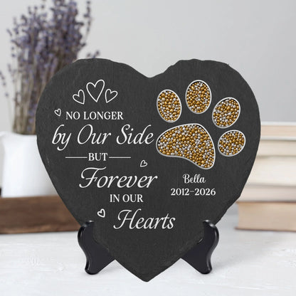 "No Longer By My Side" Personalized Pet Memorial Stone - Custom Paw Print Keepsake