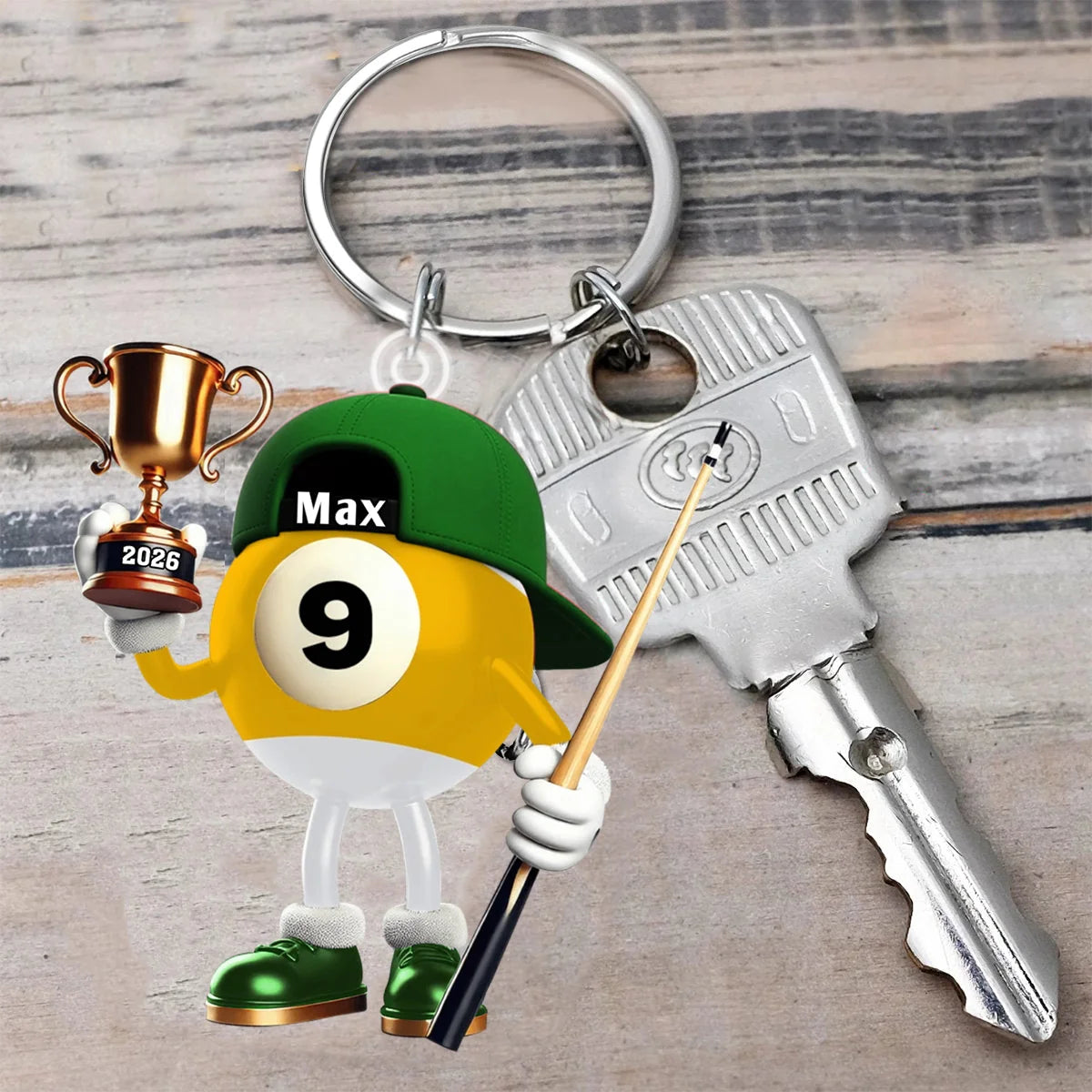 Custom Name Billiard Keychain - Personalized Pool Player Keepsake Gift for Cue Sports Fans