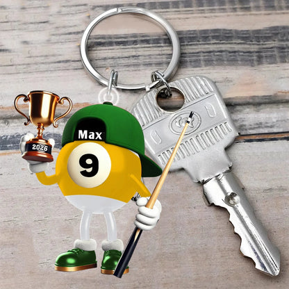 Custom Name Billiard Keychain - Personalized Pool Player Keepsake Gift for Cue Sports Fans