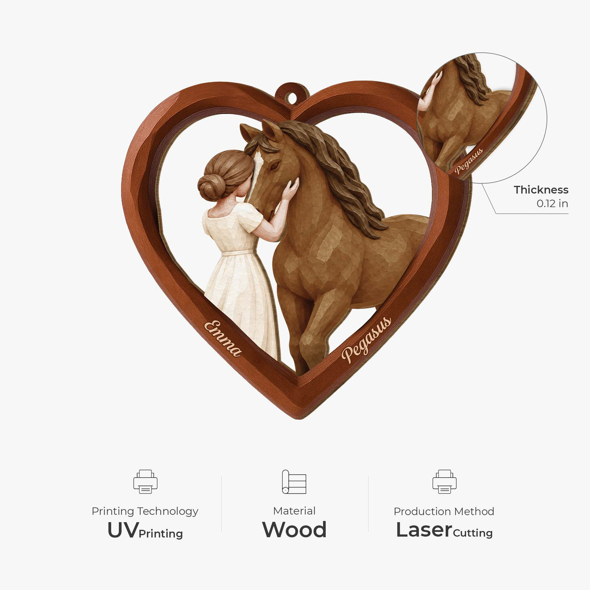 Personalized Horse Lover Wooden Heart Ornament - Custom Keepsake Christmas Decor Gift for Daughter