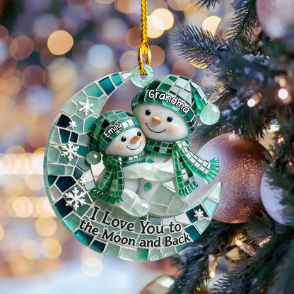 "I Love You To The Moon and Back" Personalized Snowman Acrylic Ornament - Custom Keepsake Gift for Grandparents