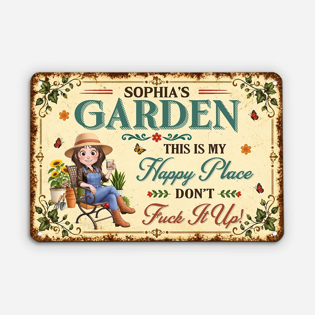 "This Is My Happy Place" Personalized Metal Sign - Custom Garden Sign for Plant Lovers