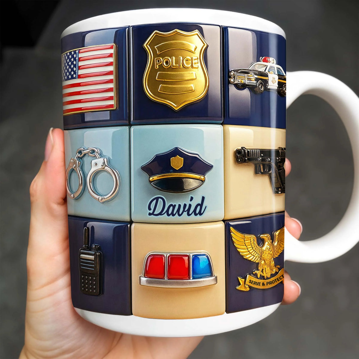 Serve & Protect Personalized Police Officer Mug for Dad - Custom Law Enforcement Gift