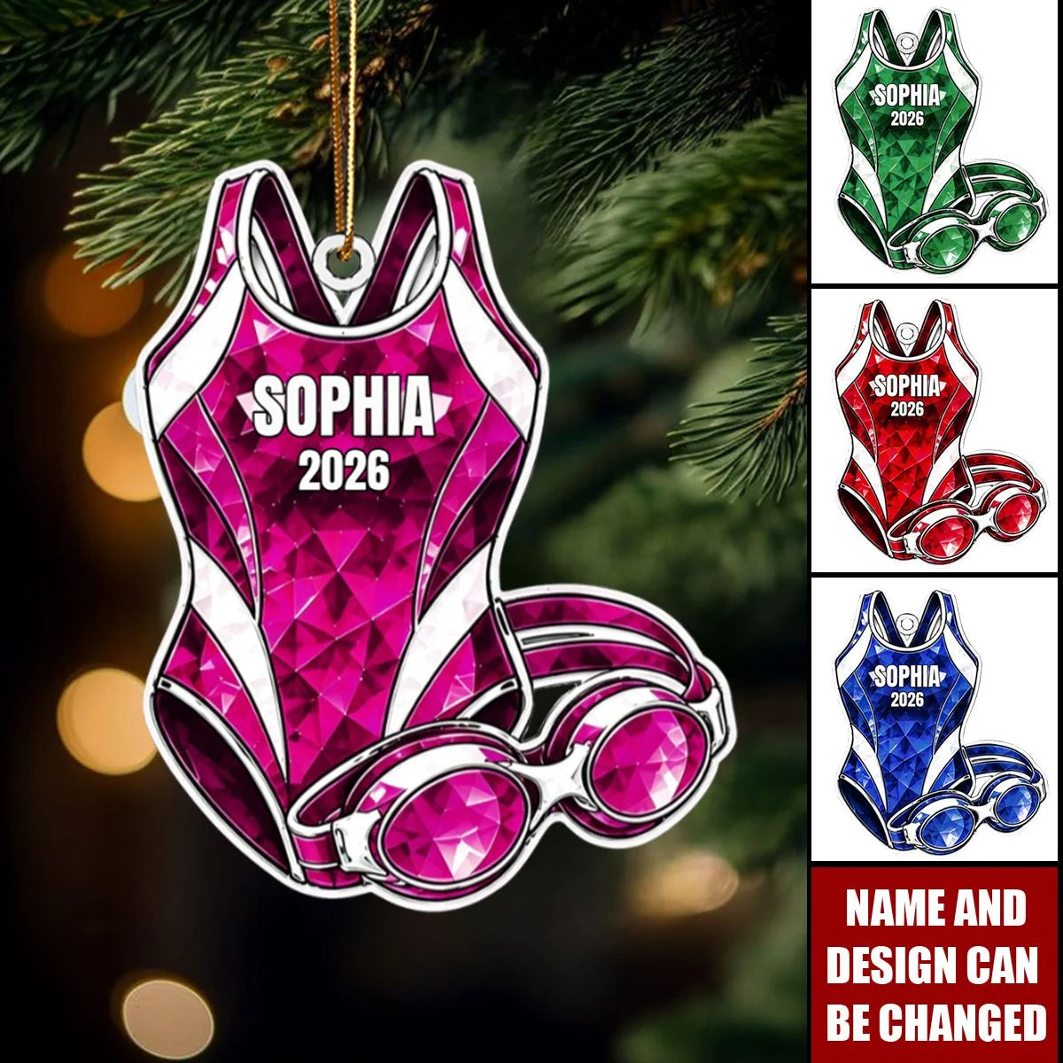 Personalized Swimmer Acrylic Ornament - Custom Swimsuit Keepsake for Girls