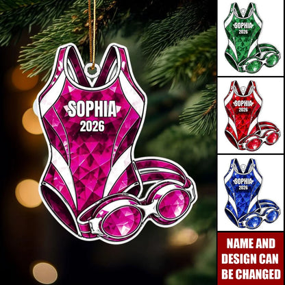 Personalized Swimmer Acrylic Ornament - Custom Swimsuit Keepsake for Girls