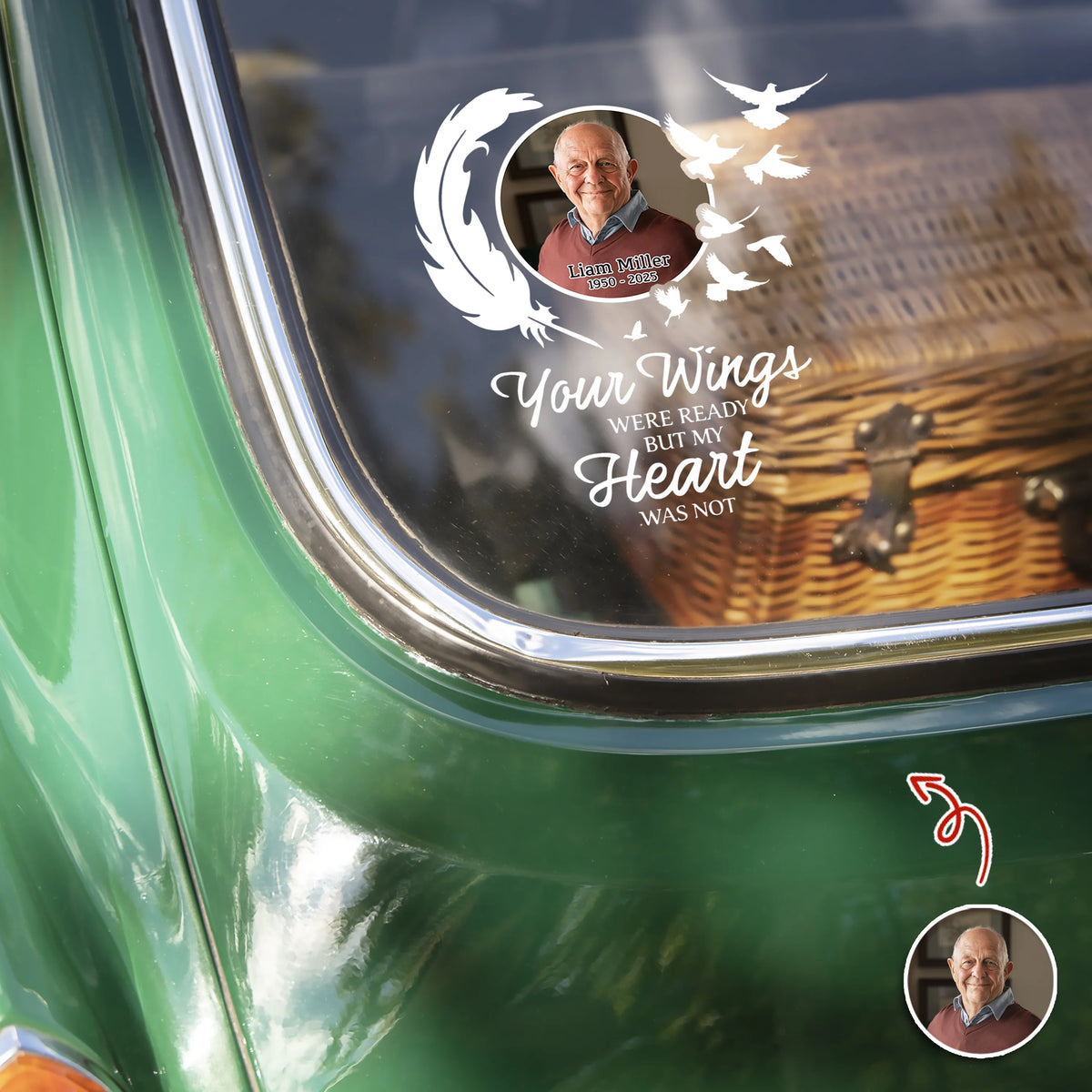 Your Wings Were Ready But My Heart Was Not - Personalized Memorial Car Decal for Family Tribute