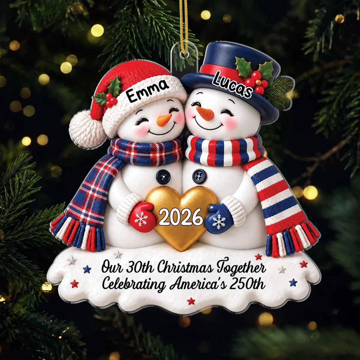"Our Christmas Together" Personalized Snowman Couple Acrylic Ornament - Custom Anniversary Keepsake for Couples