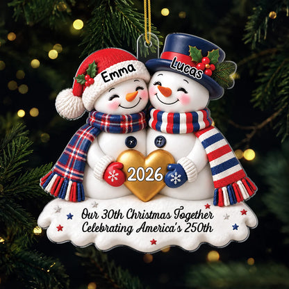 "Our Christmas Together" Personalized Snowman Couple Acrylic Ornament - Custom Anniversary Keepsake for Couples