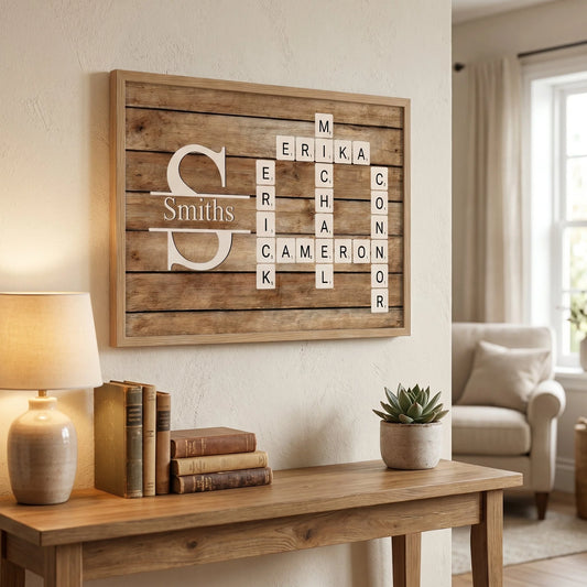 Custom Family Name Crossword Canvas personalization view for Mom