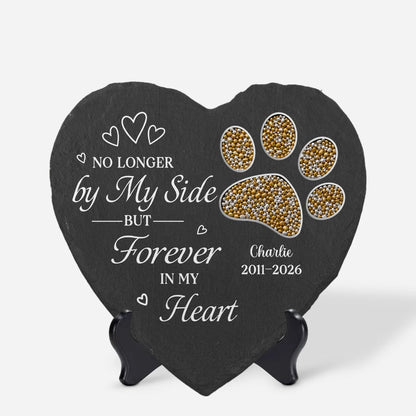 "No Longer By My Side" Personalized Pet Memorial Stone - Custom Paw Print Keepsake