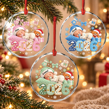 Sleeping Baby Personalized Glass Ornament for New Mom - Custom Newborn Christmas Keepsake