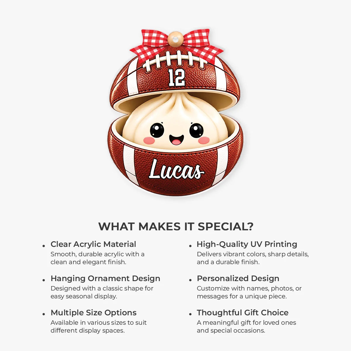 Personalized Sports Dumpling Acrylic Ornament - Custom Keepsake for Kids & Young Athletes