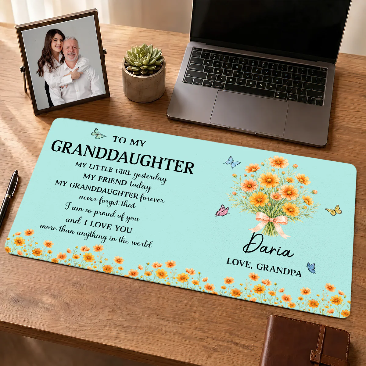 Personalized birth flower desk mat with inspirational quote to my daughter from mom or nana floral design image 7