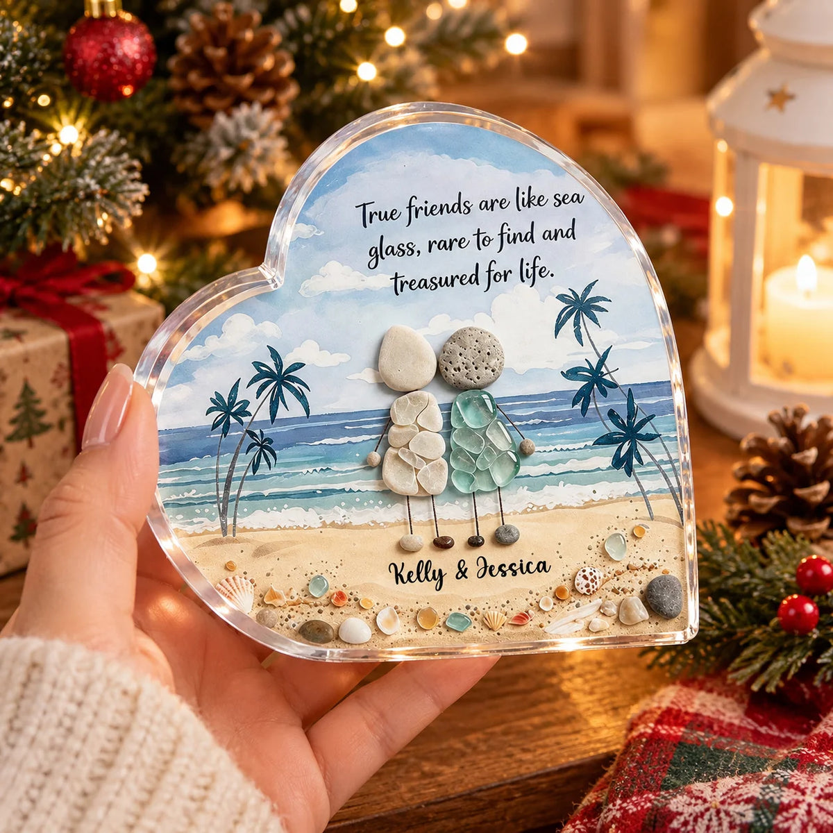 "True Friends Are Like Sea Glass" Personalized Heart Acrylic Plaque - Custom Gift for Best Friend