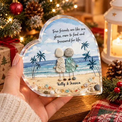 "True Friends Are Like Sea Glass" Personalized Heart Acrylic Plaque - Custom Gift for Best Friend