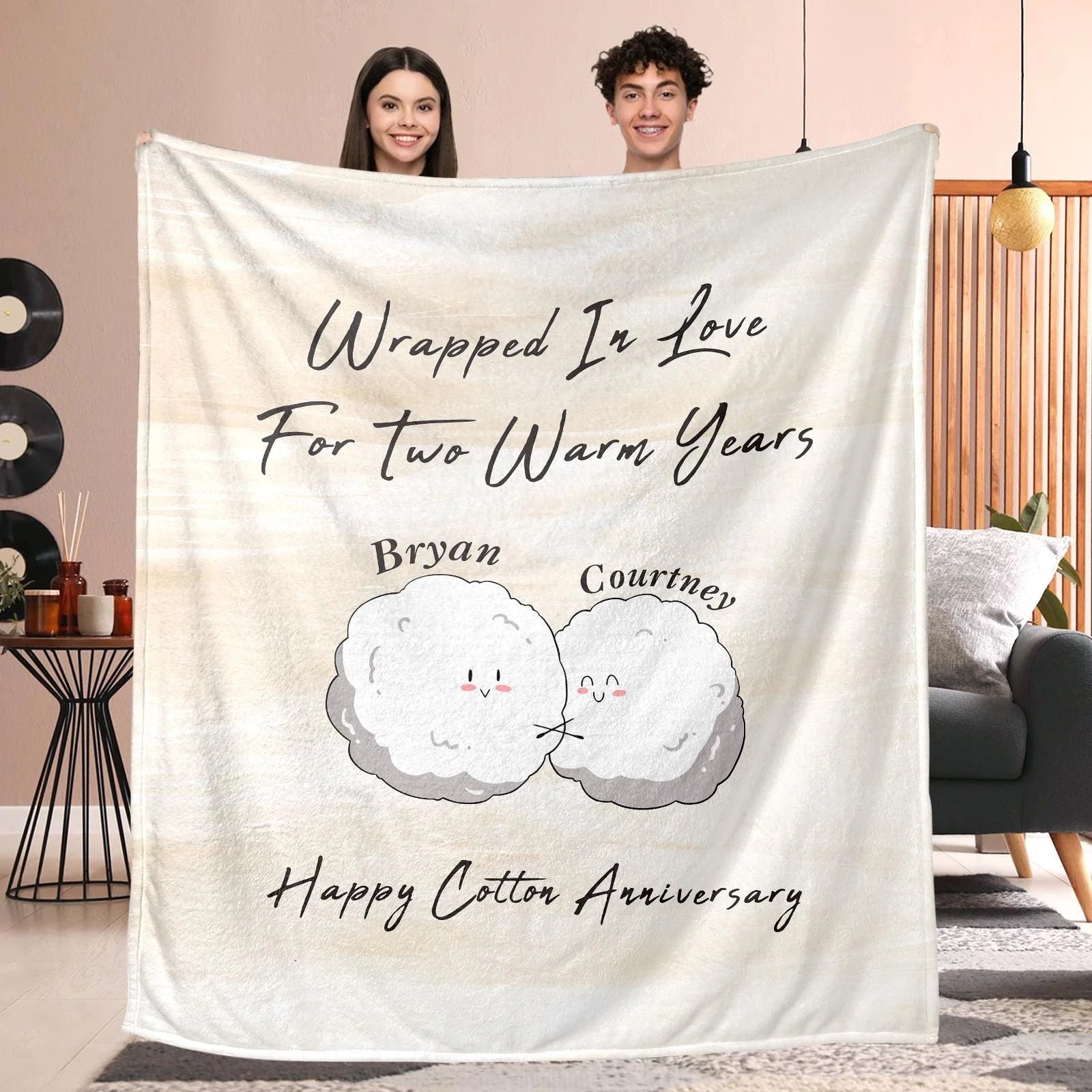 Custom 2Nd Cotton Anniversary Blanket for Wife with personalized design details for meaningful gifting