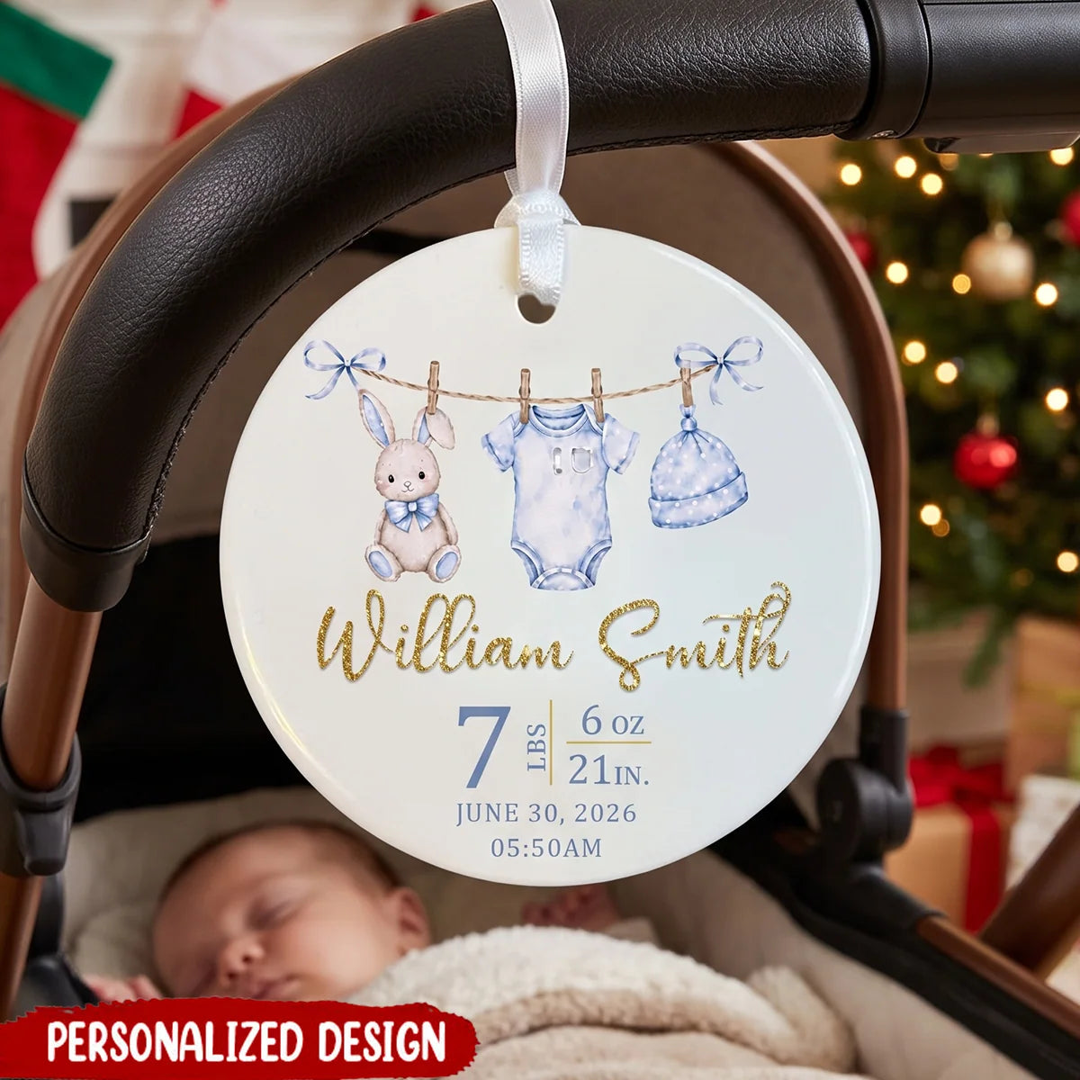 Personalized Baby First Christmas Ceramic Ornament - Custom Birth Stats Newborn Keepsake Gift