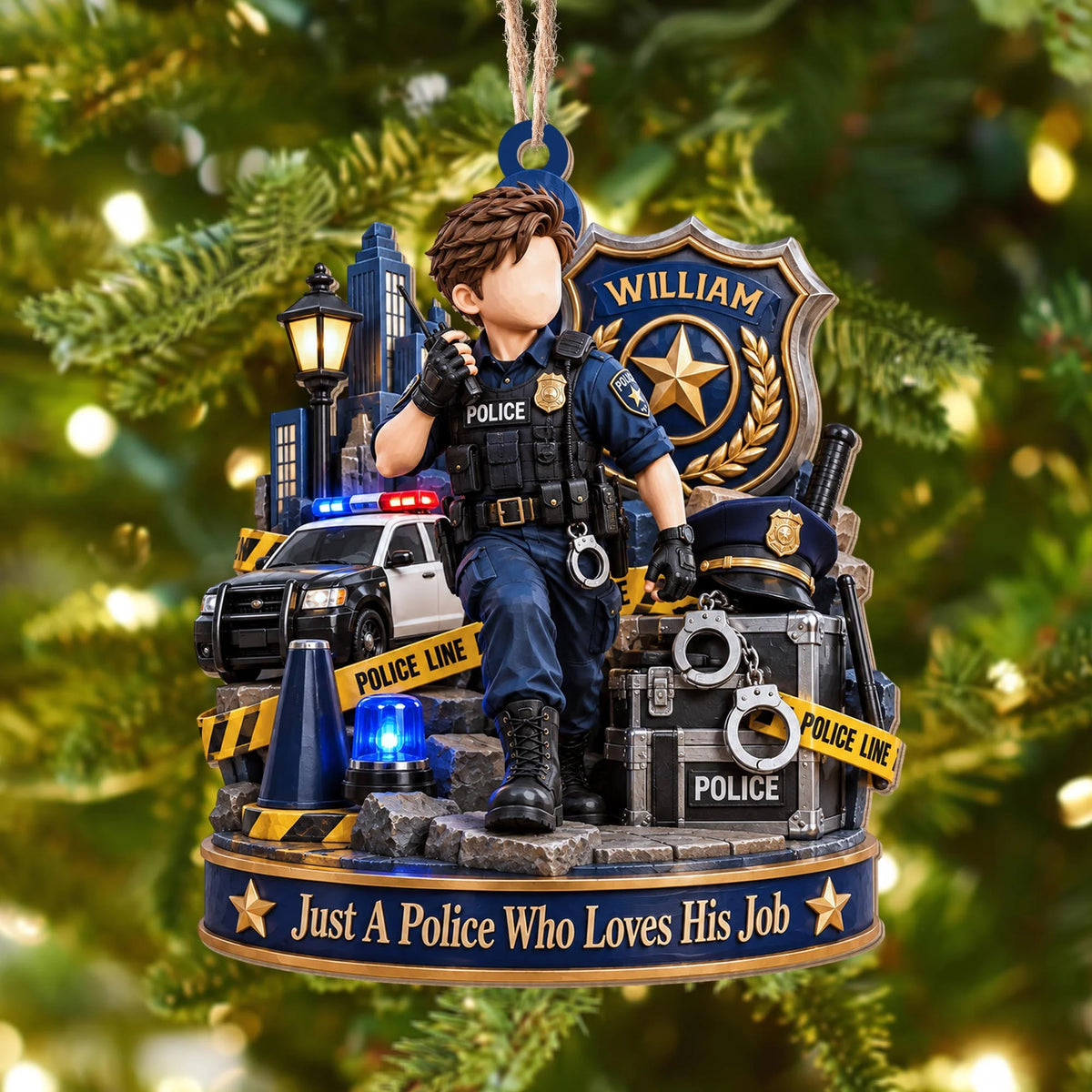 "Just A Police Who Loves His Job" Personalized Wood Ornament - Custom Christmas Gifts for Police Officers
