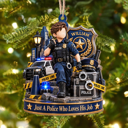 "Just A Police Who Loves His Job" Personalized Wood Ornament - Custom Christmas Gifts for Police Officers