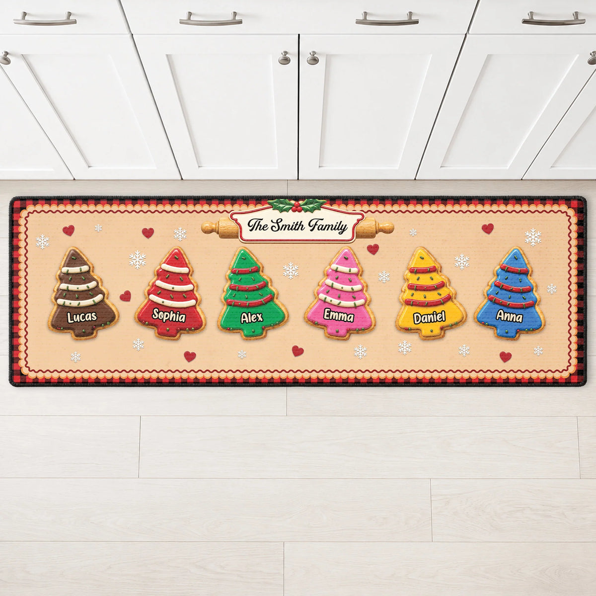 Christmas Tree Cookies Personalized Runner Rug - Custom Kitchen Mat for Family Holiday Decor