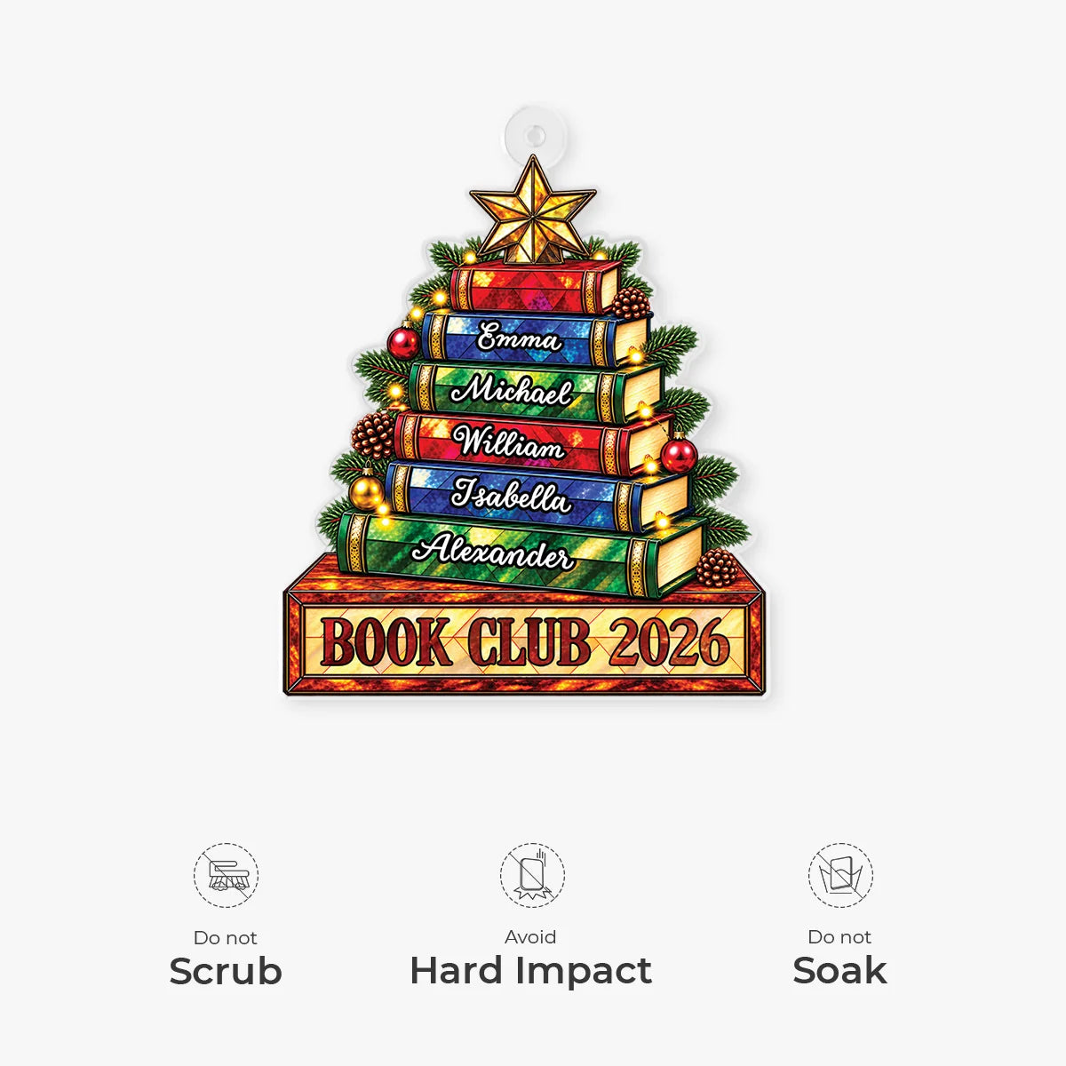 Book Club Christmas Tree Acrylic Ornament - Personalized Reader Gift for Friends