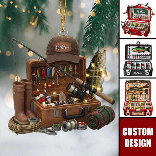 Personalized Fishing Tackle Box Acrylic Ornament - Custom Fisherman Christmas Keepsake Gift