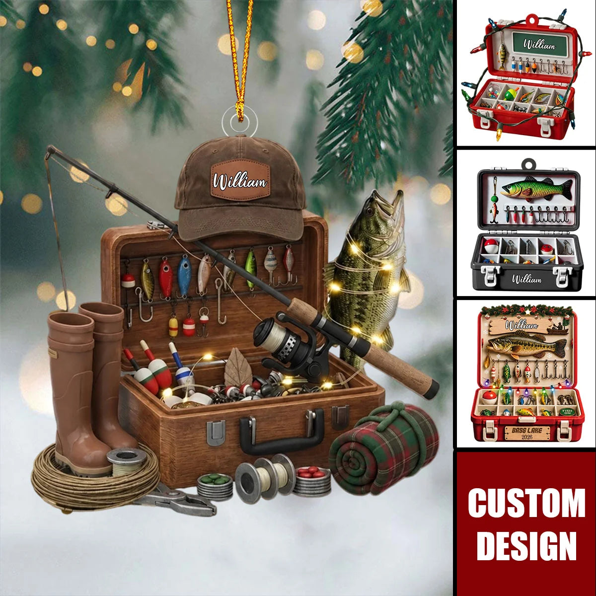 Personalized Fishing Tackle Box Acrylic Ornament - Custom Fisherman Christmas Keepsake Gift