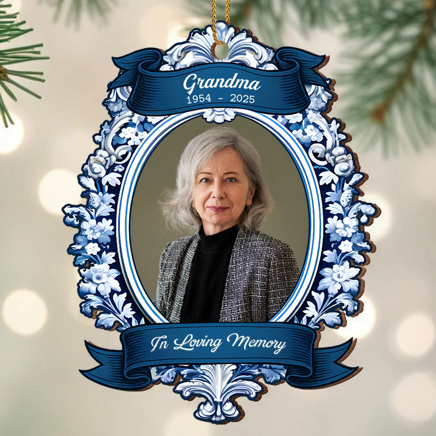 In Loving Memory Personalized Memorial Wooden Ornament - Custom Photo Keepsake for Family
