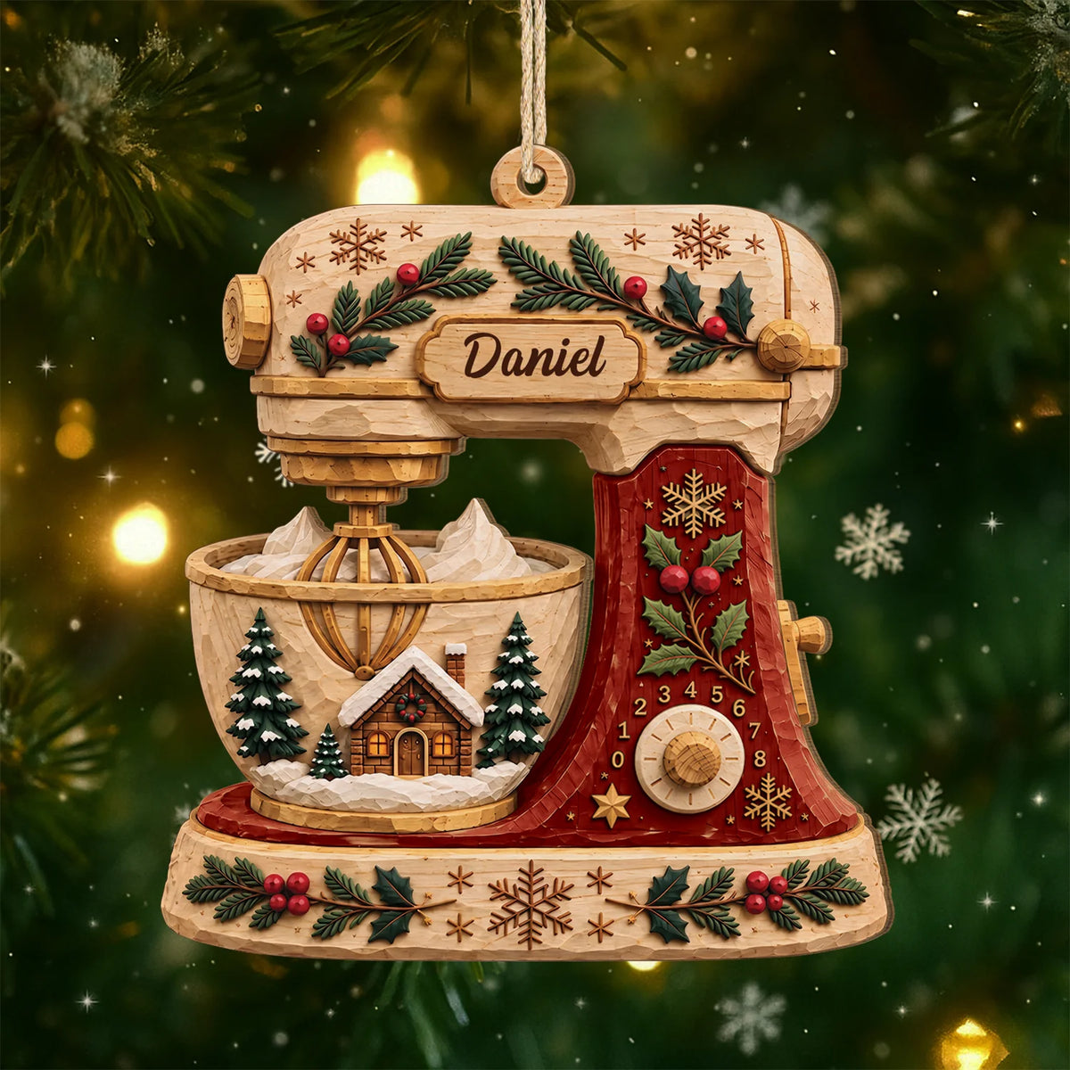 Personalized Christmas Baking Mixer Wooden Ornament - Custom Name Kitchen Keepsake Gift