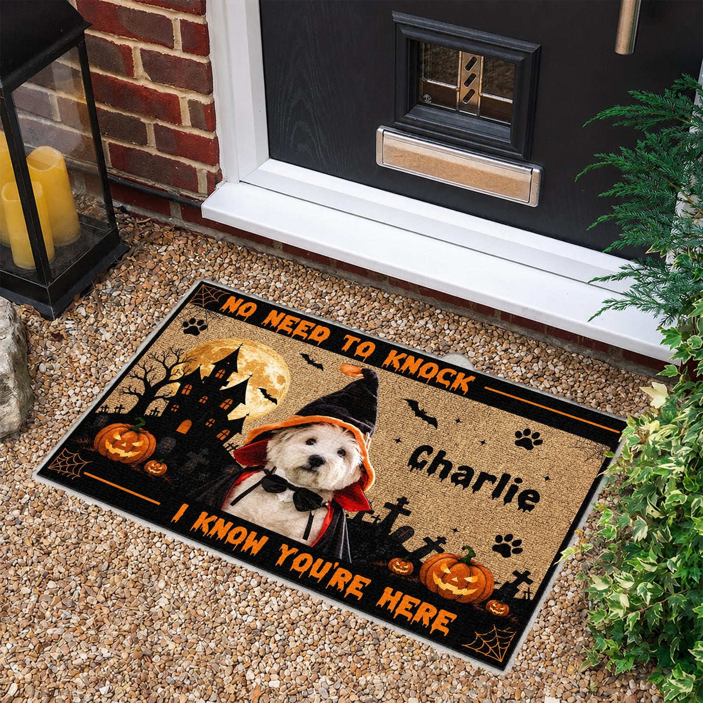 No Need To Knock We Know You're Here - Personalized Halloween Pet Doormat for Pet Lovers