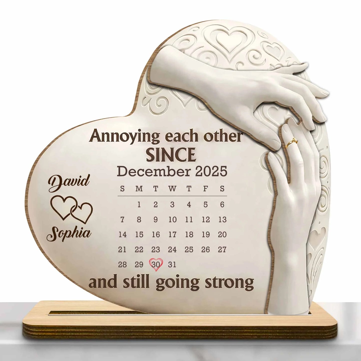 Custom Anniversary Calendar Wooden Plaque for Couples with personalized design details for meaningful gifting image 6