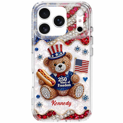 Patriotic clear phone case with 250 Years of Freedom teddy bear and custom name for iPhone and Samsung image 6