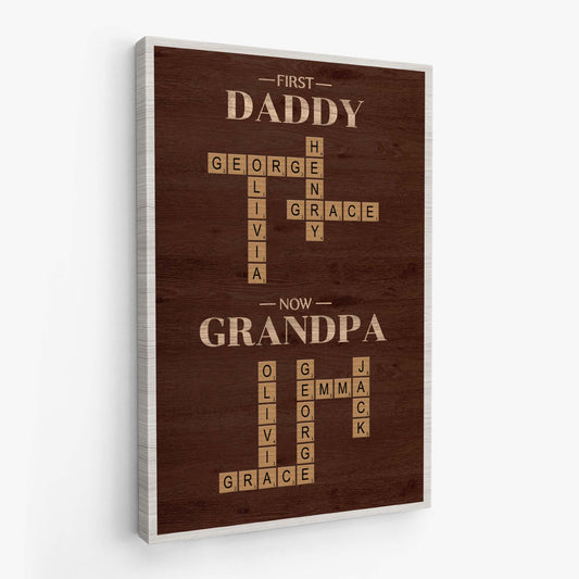 "First Daddy Now Grandpa" Personalized Crossword Canvas / Poster - Custom Gift for Dad