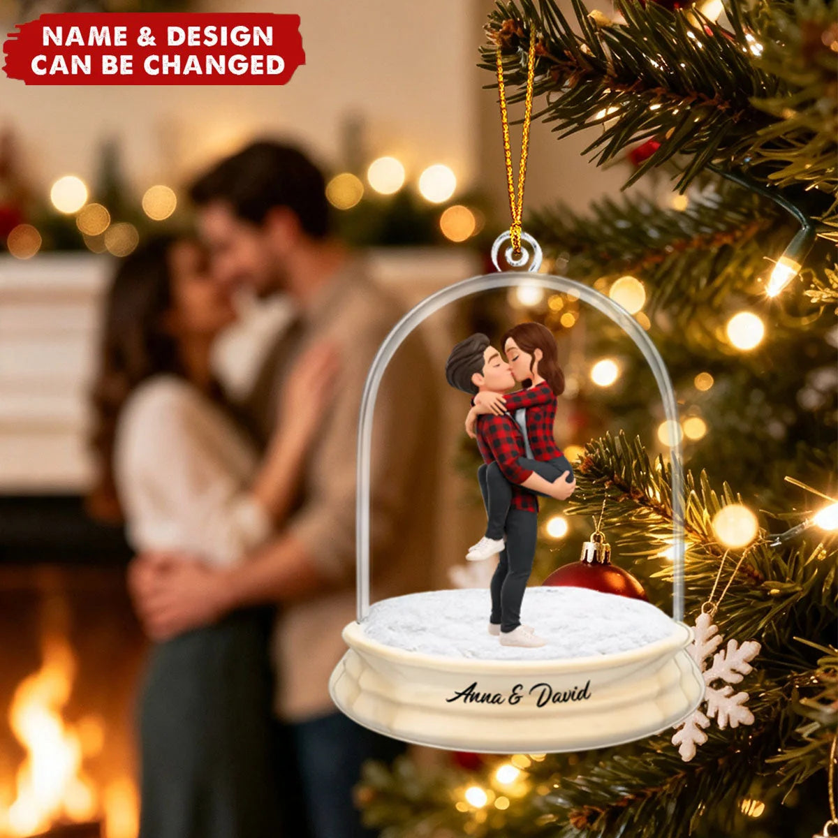 Custom Kissing Couple Acrylic Ornament - Personalized Name Anniversary Keepsake Gift for Husband Wife