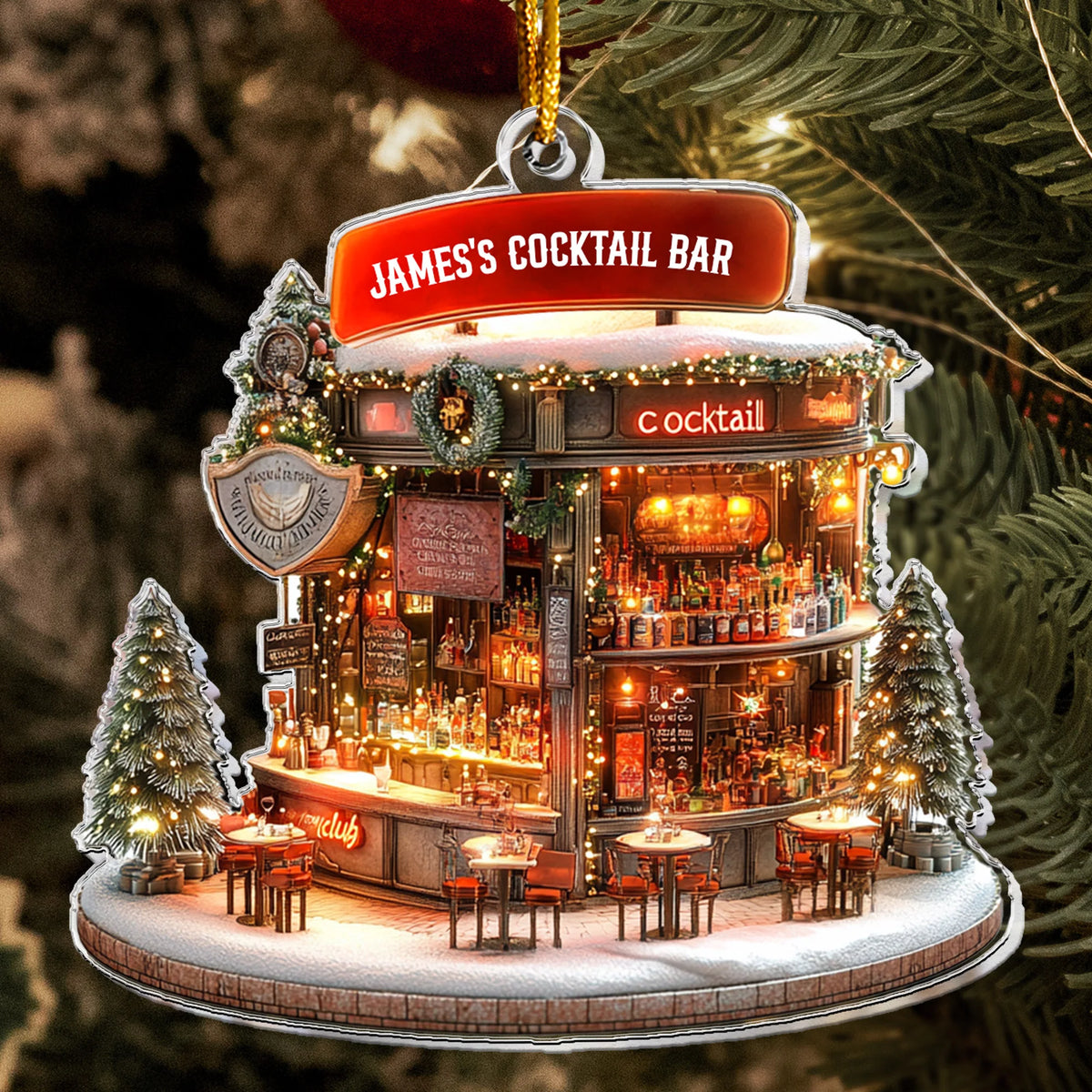 Custom Cocktail Bar Acrylic Ornament - Personalized Mixology Christmas Gift for Bartender
