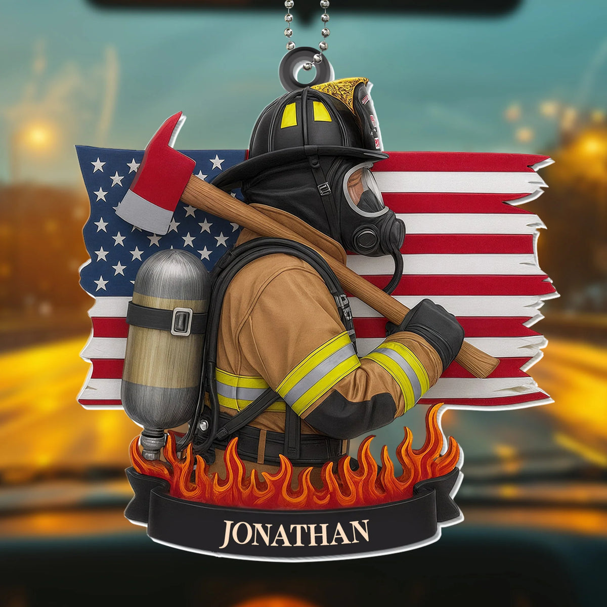 Celebrate Our Heroes Firefighter American Flag Ornament