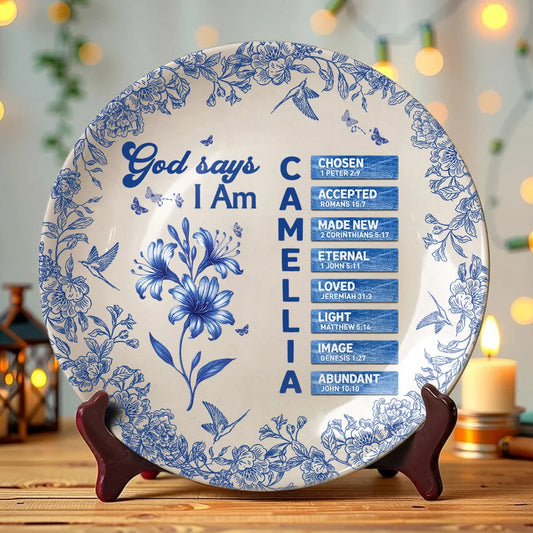 "God Says I Am" Personalized Decorative Ceramic Plate - Custom Christian Gift