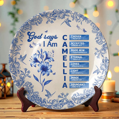 "God Says I Am" Personalized Decorative Ceramic Plate - Custom Christian Gift