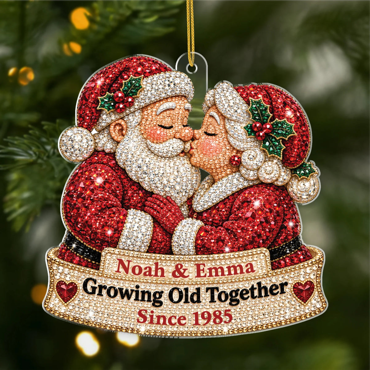 Growing Old Together Personalized Santa Couple Acrylic Ornament - Christmas Keepsake for Couples