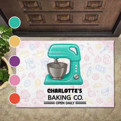 Baking Co. Open Daily Personalized Doormat - Custom Kitchen Welcome Mat for Bakers