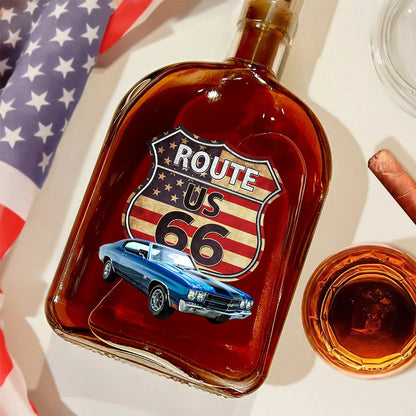 Route US 66 Custom Photo Car Whiskey Bottle - Personalized Gift for Car Lovers