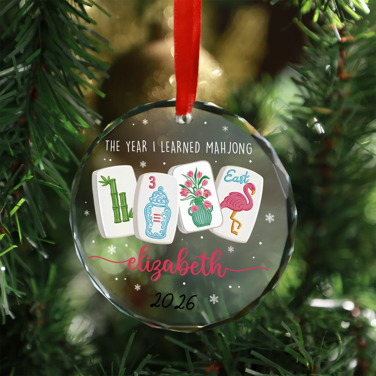 "The Year I Learned Mahjong" Personalized Glass Ornament - Custom Name Game Keepsake for Christmas