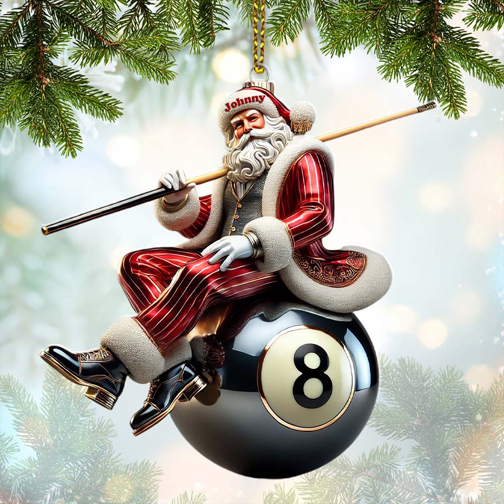 Personalized Billiards Santa Christmas Ornament - Custom Pool Player Acrylic Keepsake Gift