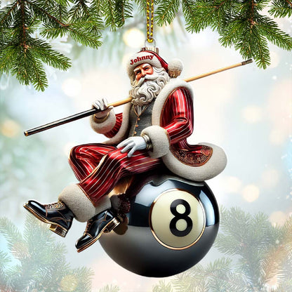 Personalized Billiards Santa Christmas Ornament - Custom Pool Player Acrylic Keepsake Gift