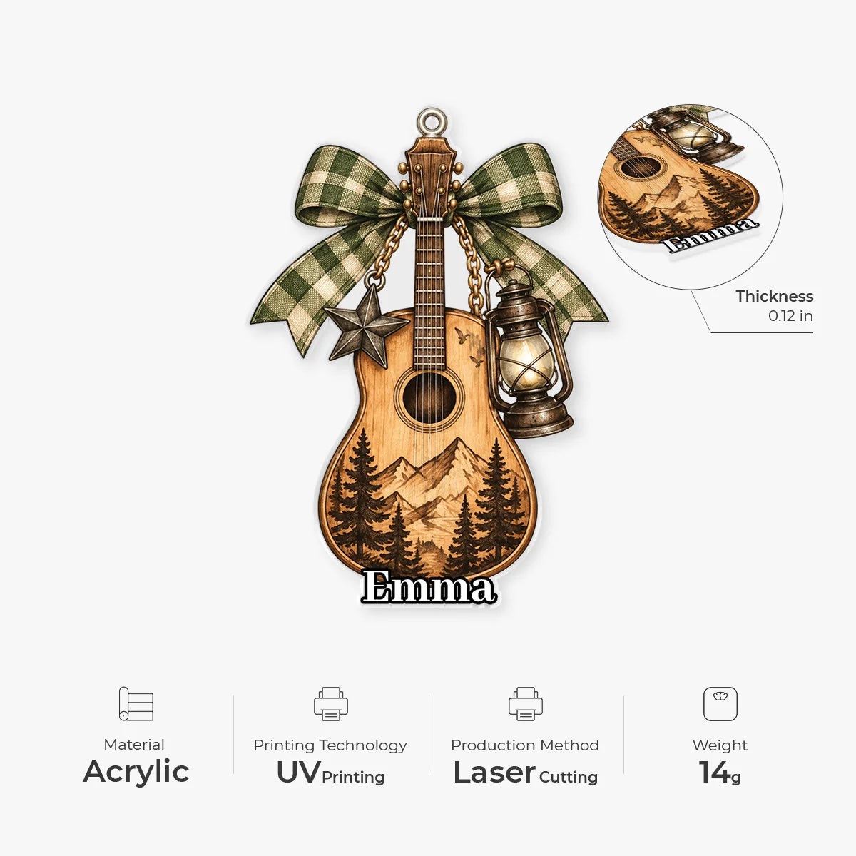 Country Acoustic Guitar Acrylic Ornament - Personalized Christmas Keepsake for Music Lovers